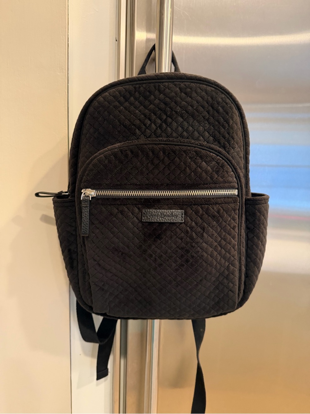 Vera Bradley Black Velvet Quilted Mini Campus Backpack Floral Interior